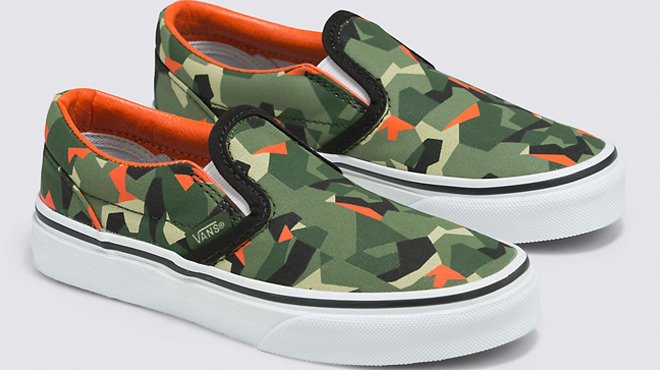 Vans Kids Classic Slip On Shoe in Geo Camo Green Color