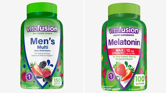 Vitafusion Mens Gummy Vitamins and Vitafusion Max Strength Melatonin Gummy Supplements