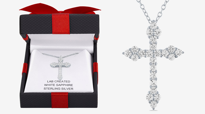 White Sapphire Sterling Silver Cross Pendant Necklace