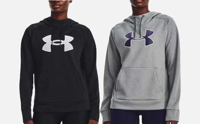 Women Wearing Under Armour Hoodies in Black and Grey