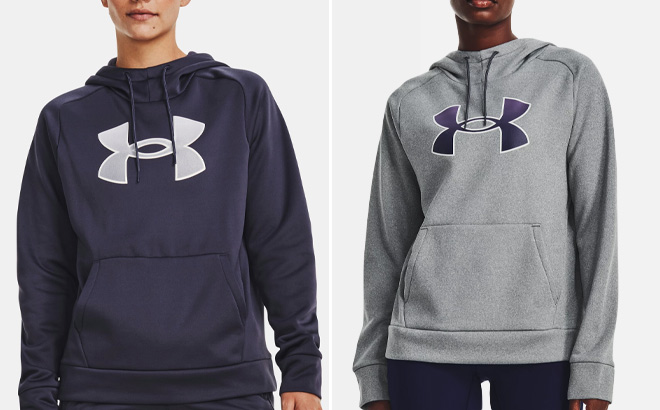 Women Wearing Under Armour Hoodies in Blue and Grey