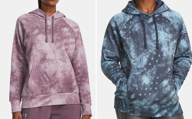 Women Wearing Under Armour Hoodies in Pink and Blue