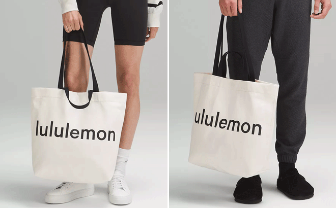 Women With Lululemon Double Handle Canvas Tote Bag 1