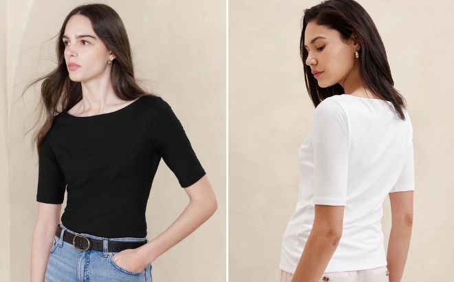 Women are Wearing Banana Republic Soft Stretch Elbow Sleeve Top