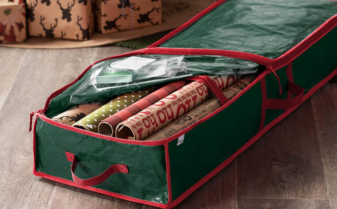 Wrapping Paper Organizer Storage with Interior Pockets Wrapping Paper Organizer Storage with Interior Pockets