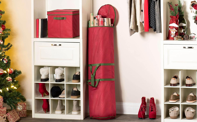 Wrapping Paper Storage Containers in Red Green