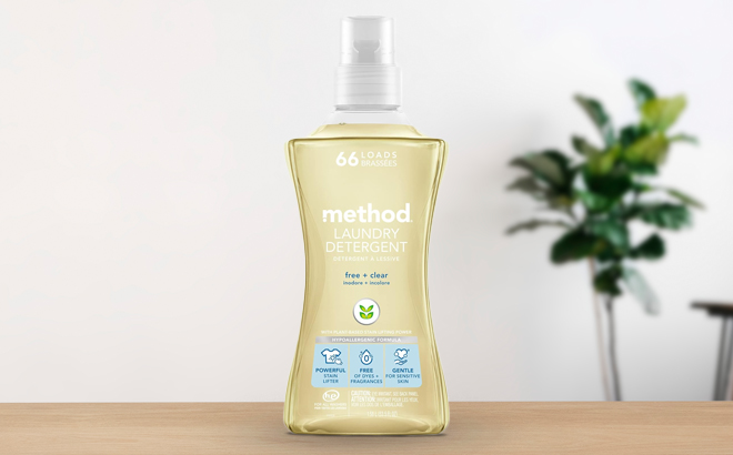 a Bottle of Method Laundry Detergent on a Wooden Table