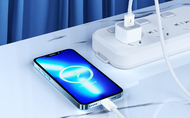 iPhone Charger and an iPhone on a Table