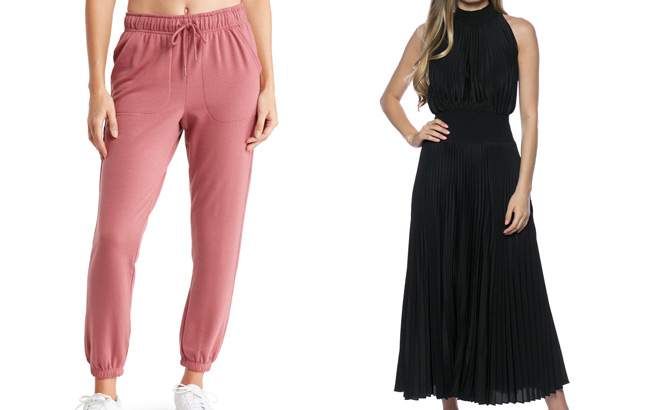 90 Degree By Reflex Terry Brushed Knit Joggers and Marina Pleated Midi Dress