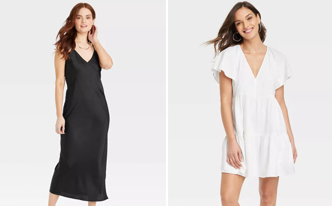 A New Day Womens Midi Slip Dress and Universal Thread Womens Flutter Short Sleeve Mini Skater Dress