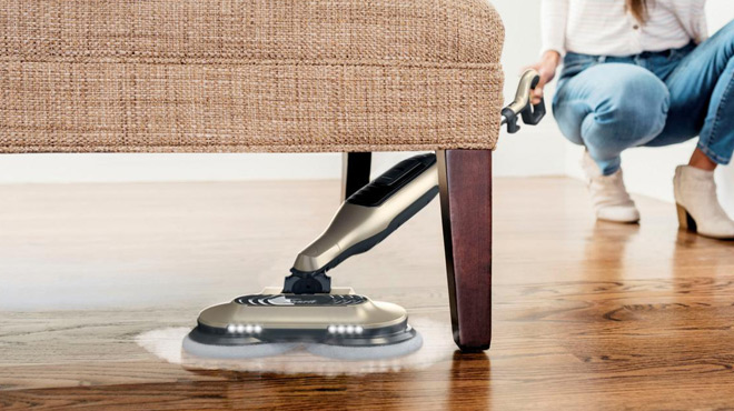 A Person Cleaning Floor using Shark All in One Hard Floor Steam Mop