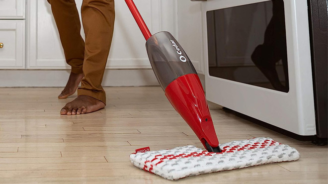 A Person Cleaning the Floor using O Cedar ProMist MAX Microfiber Spray Mop