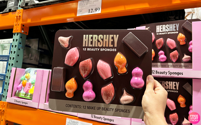 A Person Holding 12 Count Hersheys Beauty Blending Sponge at Costco