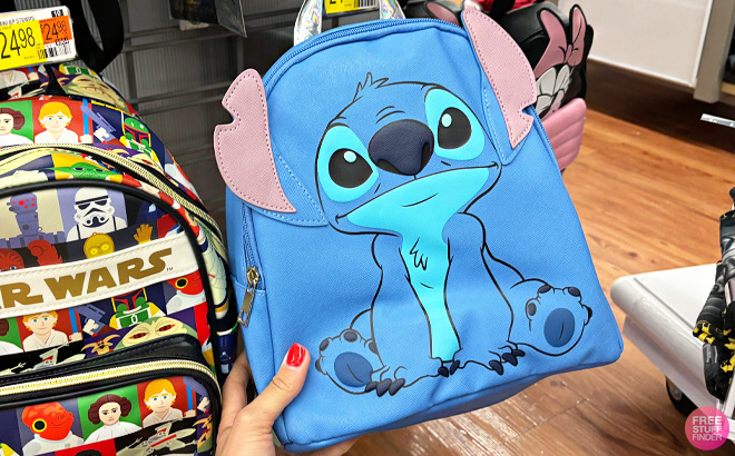 A Person Holding Disney Stitch Womens Graphic Mini Backpack