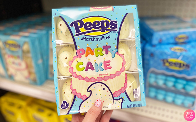 A Person Holding Peeps Party Cake Marshmallow Chicks