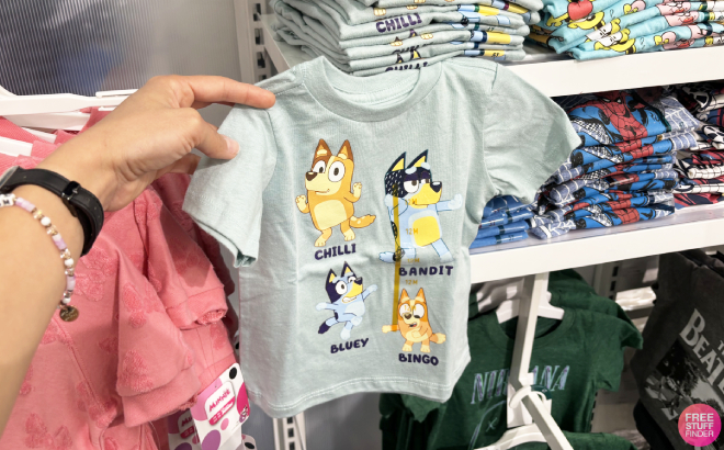 A Person Holding a Bluey Toddler Boys Printed Tee
