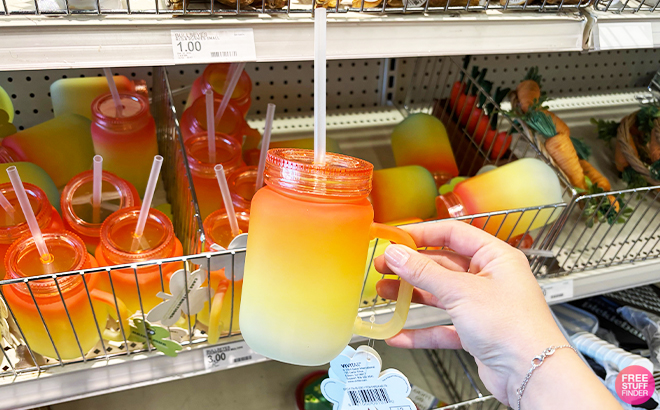 A Person Holding a Orange Ombre Tumbler at Target Dollar Spot