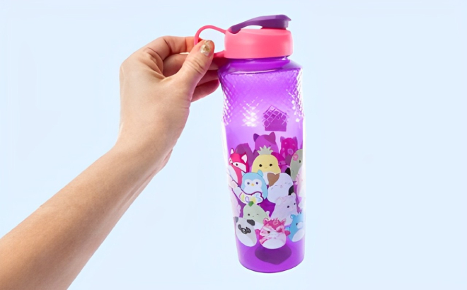A Person Holding a Squishmallows Flip Top Water Bottle