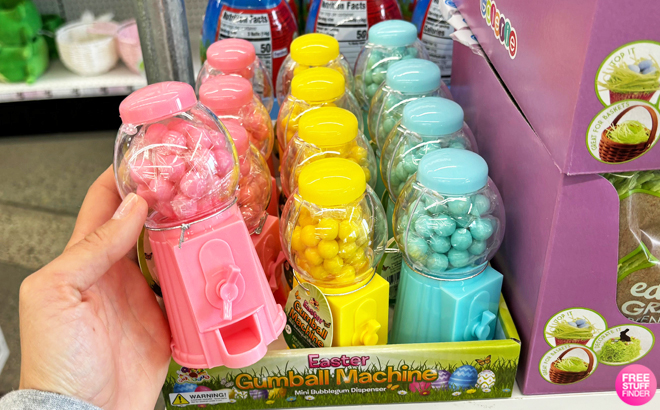A Person Holding an Easter Mini Gum Ball Machine