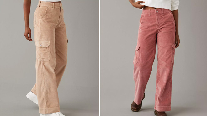 A Person Wearing AE Stretch Corduroy High Waisted Wide Leg Pant