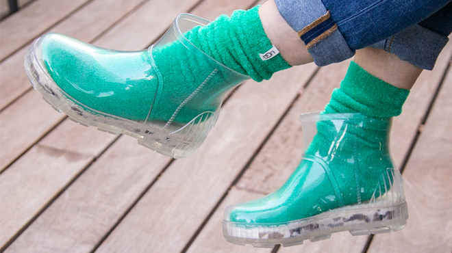 A Person Wearing UGG Drizlita Clear Rain Boots
