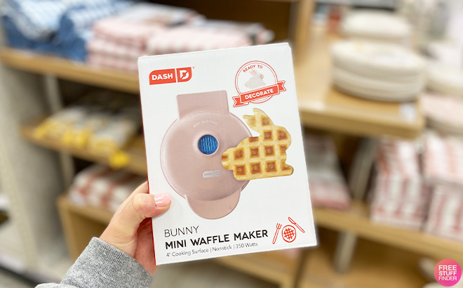 A Person is Holding Dash Bunny Mini Waffle Maker