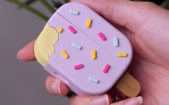 A Person is Holding Elago Ice Cream AirPods Pro Case in Blueberry Color