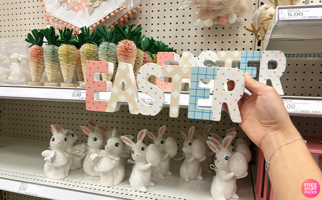 A Person is Holding Spirtz Free Standing Easter Wood Letters