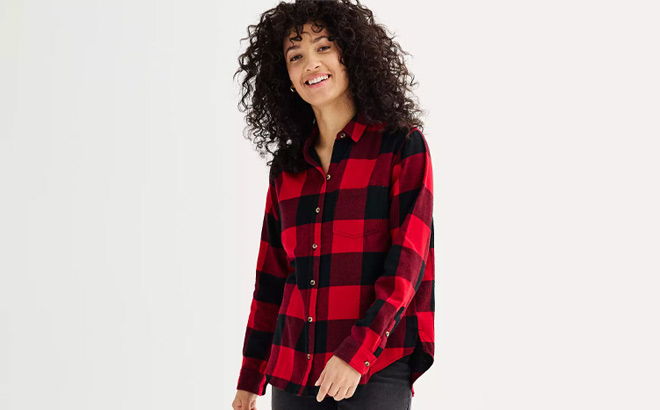 A Person is Wearing Sonoma Goods For Life Everyday Flannel Shirt