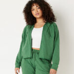 A Person is Wearing Victorias Secret Pink Summer Lounge Cotton Zip Up Hoodie in Forest Pine