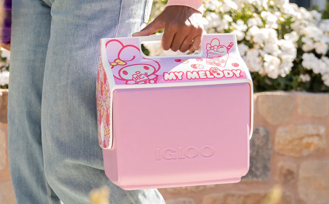A Person is holding the My Melody Kuromi x Igloo 7 Quart Cooler