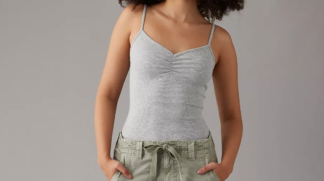 A Woman Wearing AE Cinch Front Bodysuit A Woman Wearing AE Cinch Front Bodysuit