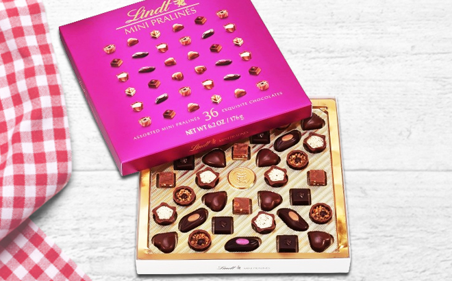 A box of Lindt Mini Assorted Chocolate Pralines
