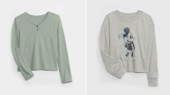 A photo of GAP Factory Kids Henley T Shirt and Disney Relaxed Graphic T Shirt