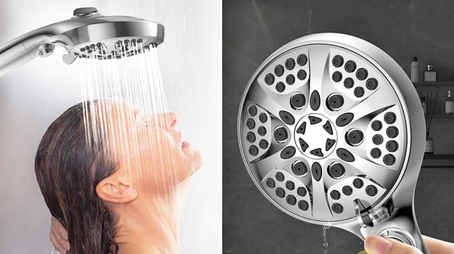 A Person Using a Roossi Handheld Shower Head Set