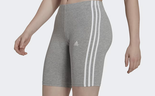 Adidas Essentials 3 Stripes Bike Shorts in Medium Grey Heather Color Adidas Essentials 3 Stripes Bike Shorts in Medium Grey Heather Color