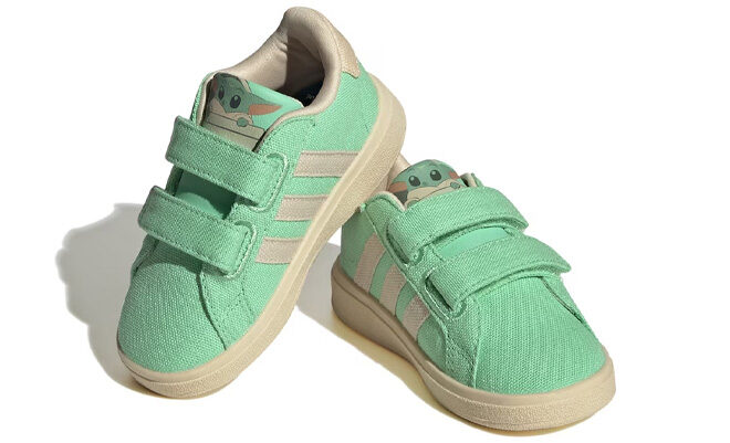 Adidas Kids Grand Court Grogu Cloudfoam Slip On Sneakers