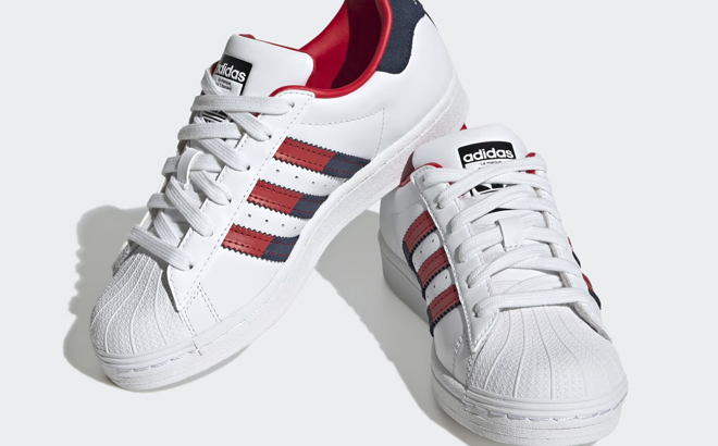 Adidas Kids Superstar Shoes in White Red and Blue