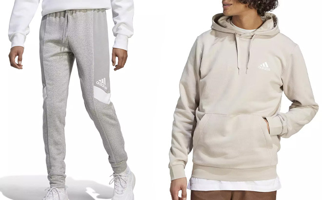 Adidas Mens Essentials Colorblock Pants and Adidas Big Tall Feel Cozy Pullover Fleece Hoodie