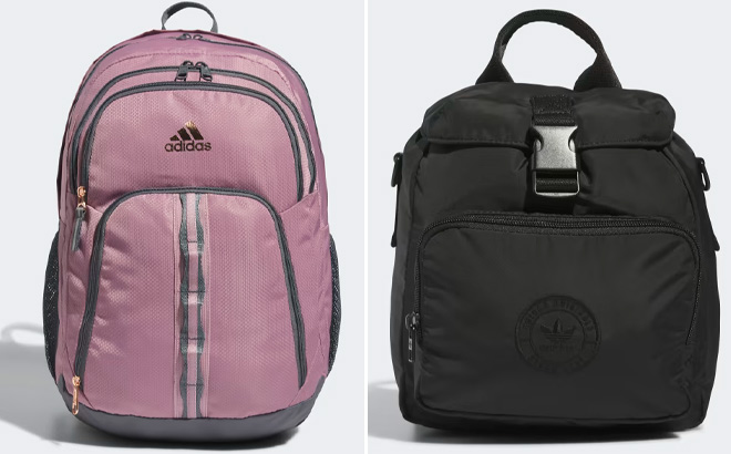 Adidas Prime Backpack on Left and Adidas Originals Micro 3 Mini Backpack in Black on Right