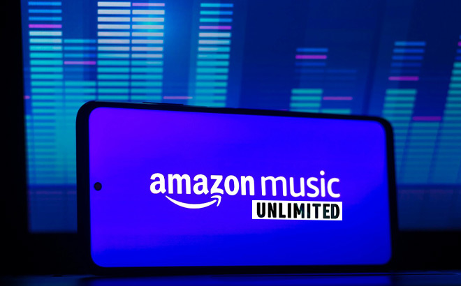 Amazon Music Unlimited on a Phone Background