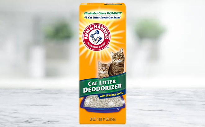 Arm Hammer Cat Litter Deodorizer on a Table