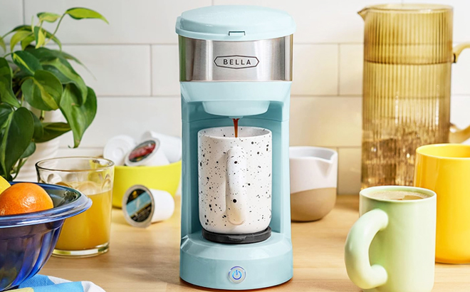 BELLA Dual Brew Single Serve Coffee Maker in Aqua Color