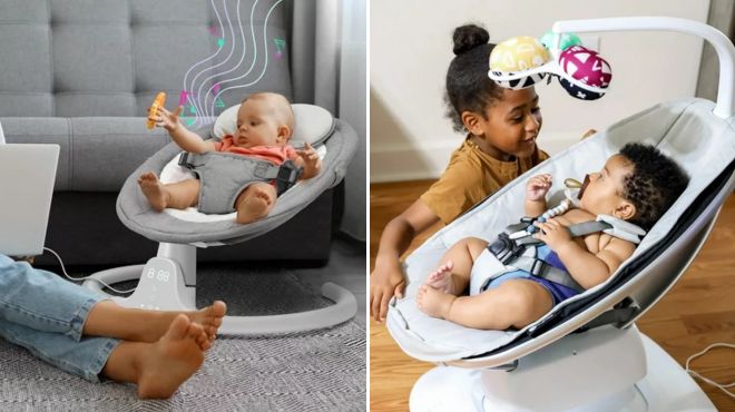 Baby Swing for Infants APP Remote Bluetooth Control and 4moms mamaRoo multi motion baby swing