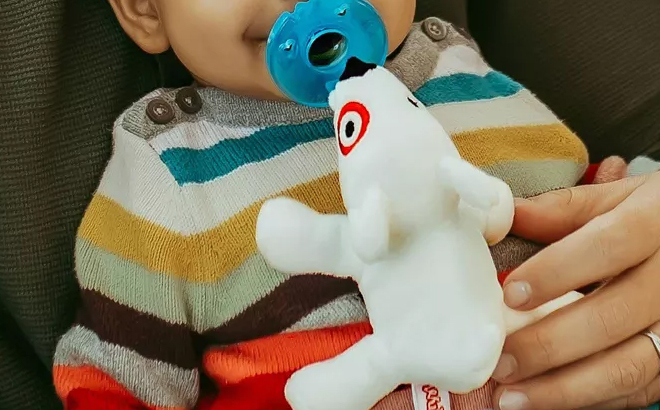 Baby Using the Target Bullseye WubbaNub Pacifier