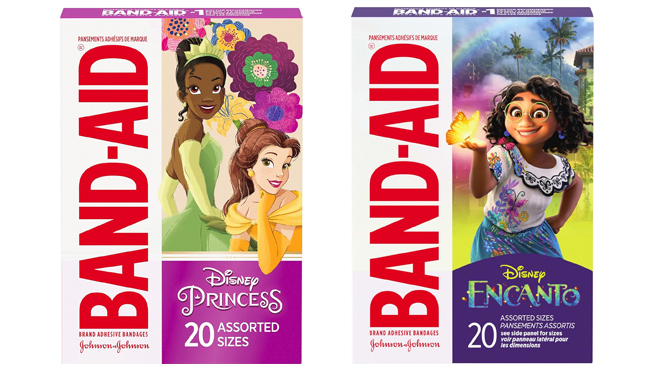 Band Aid Fun Bandages in Disney Princess on the Left and Disney Encanto on the Right