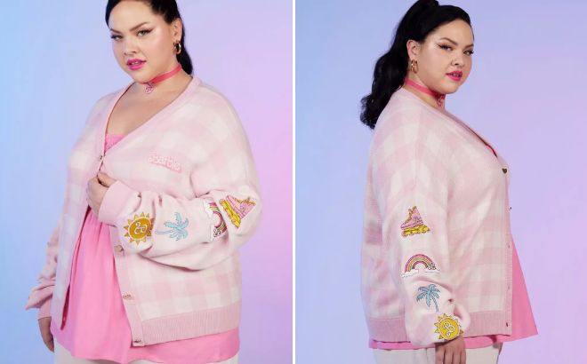 Barbie Gingham Patch Girls Cardigan Plus Size Barbie Gingham Patch Girls Cardigan Plus Size