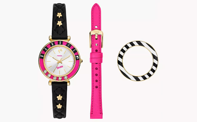 Barbie x Fossil Limited Edition Leather Watch Interchangeable Strap Box Set