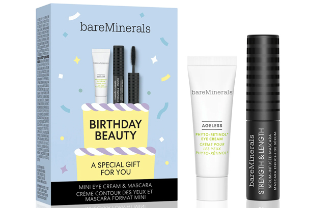 BareMinerals Birthday Gift Box Containing Mini Strength and Length Mascara and Mini Ageless Phyto Retinol Eye Cream
