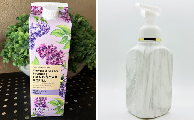 Bath and Body Works Hand Soap Refill on the Left Hand Soap Dispenser on the Right